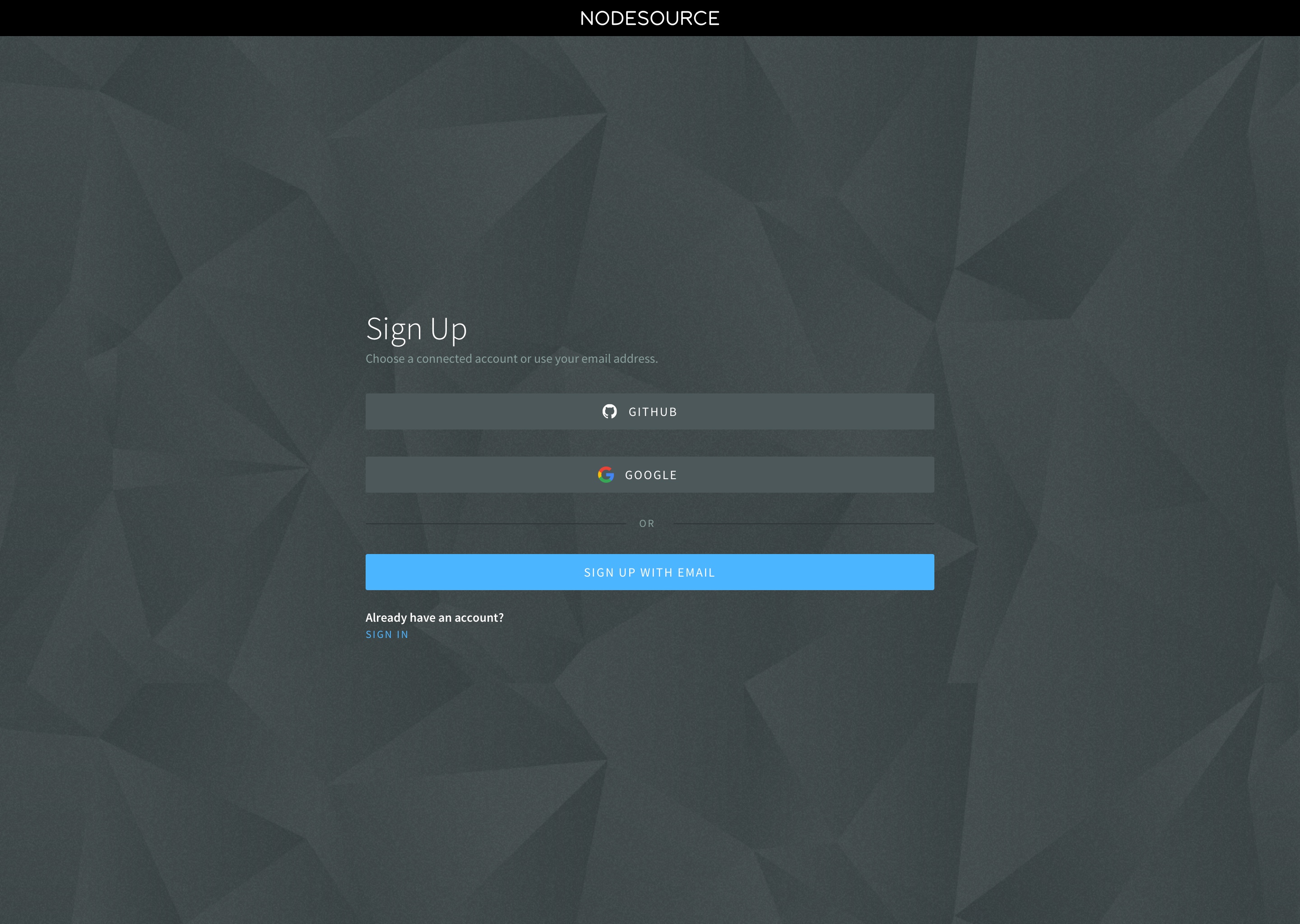 Sign up screen