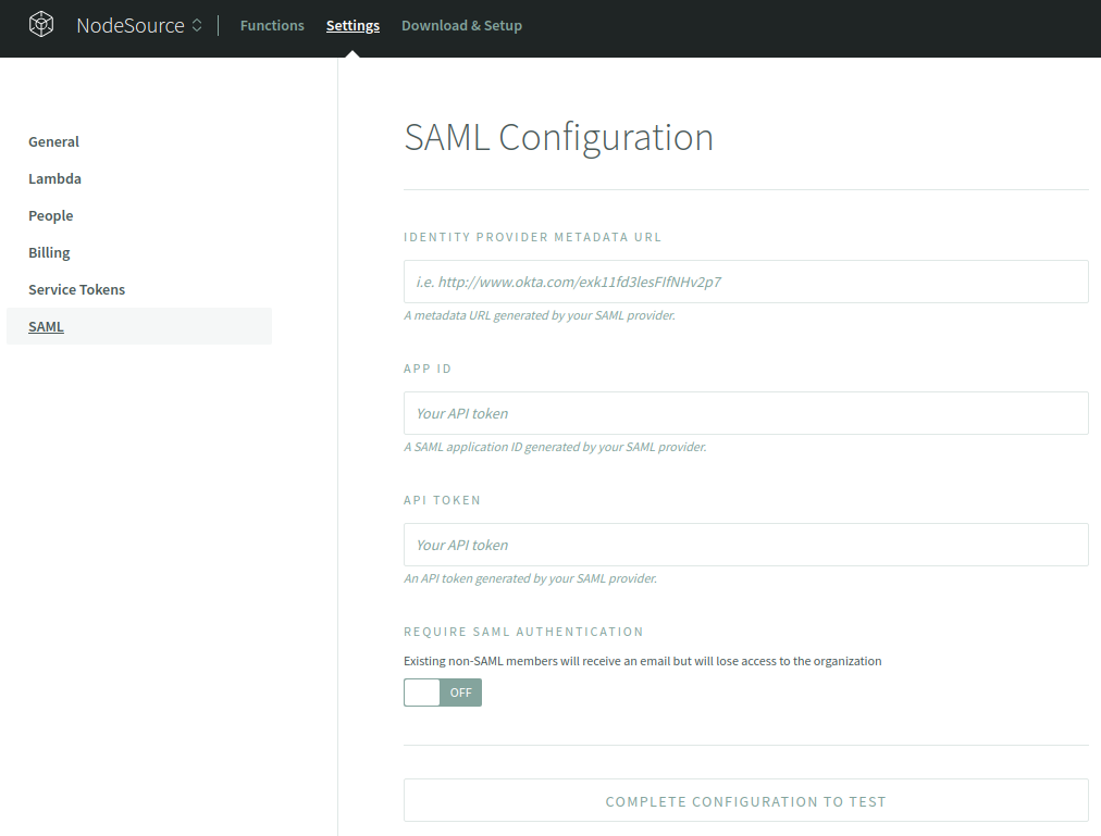 SAML settings