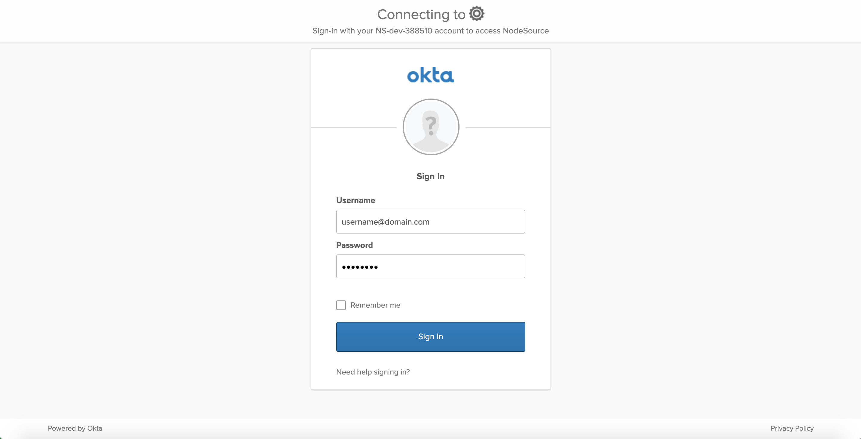 &quot;Okta Sign In Screen&quot;