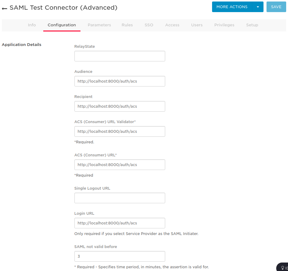 SAML Test Connector callibration 