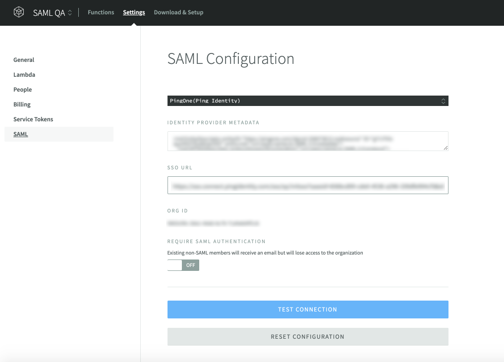 SAML Settings Configuation PingID