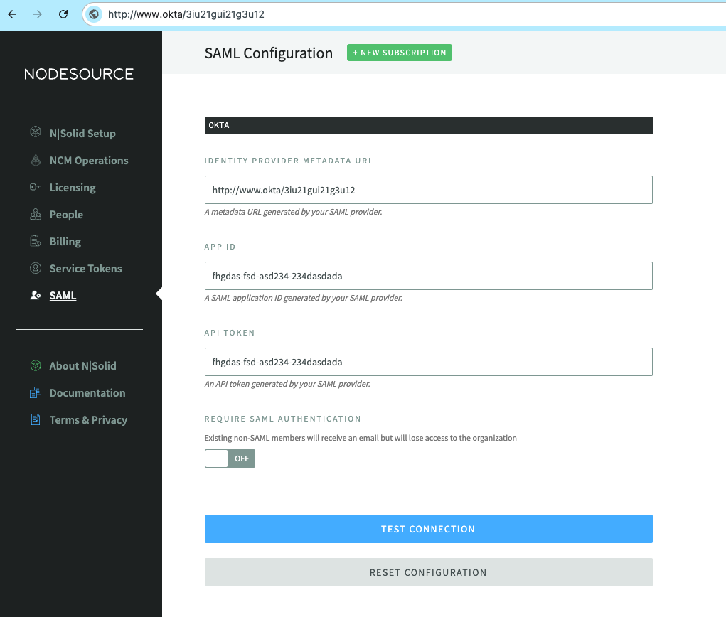 Accounts SAML settings