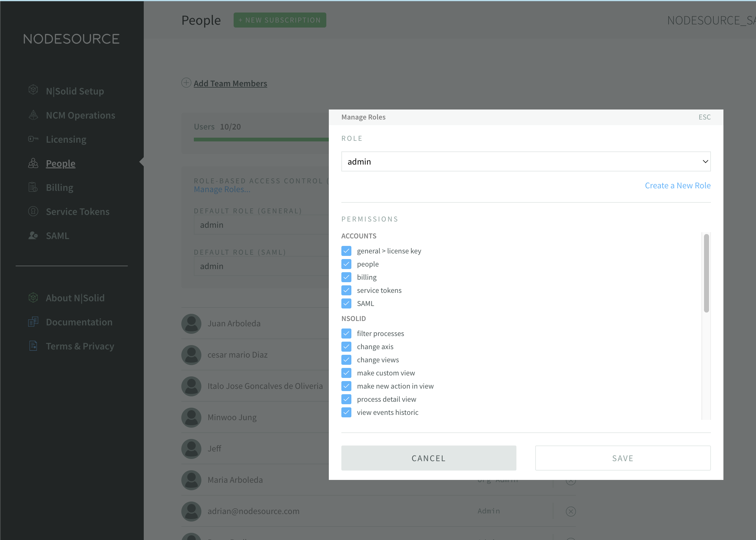 Role Based Access Control Dialog