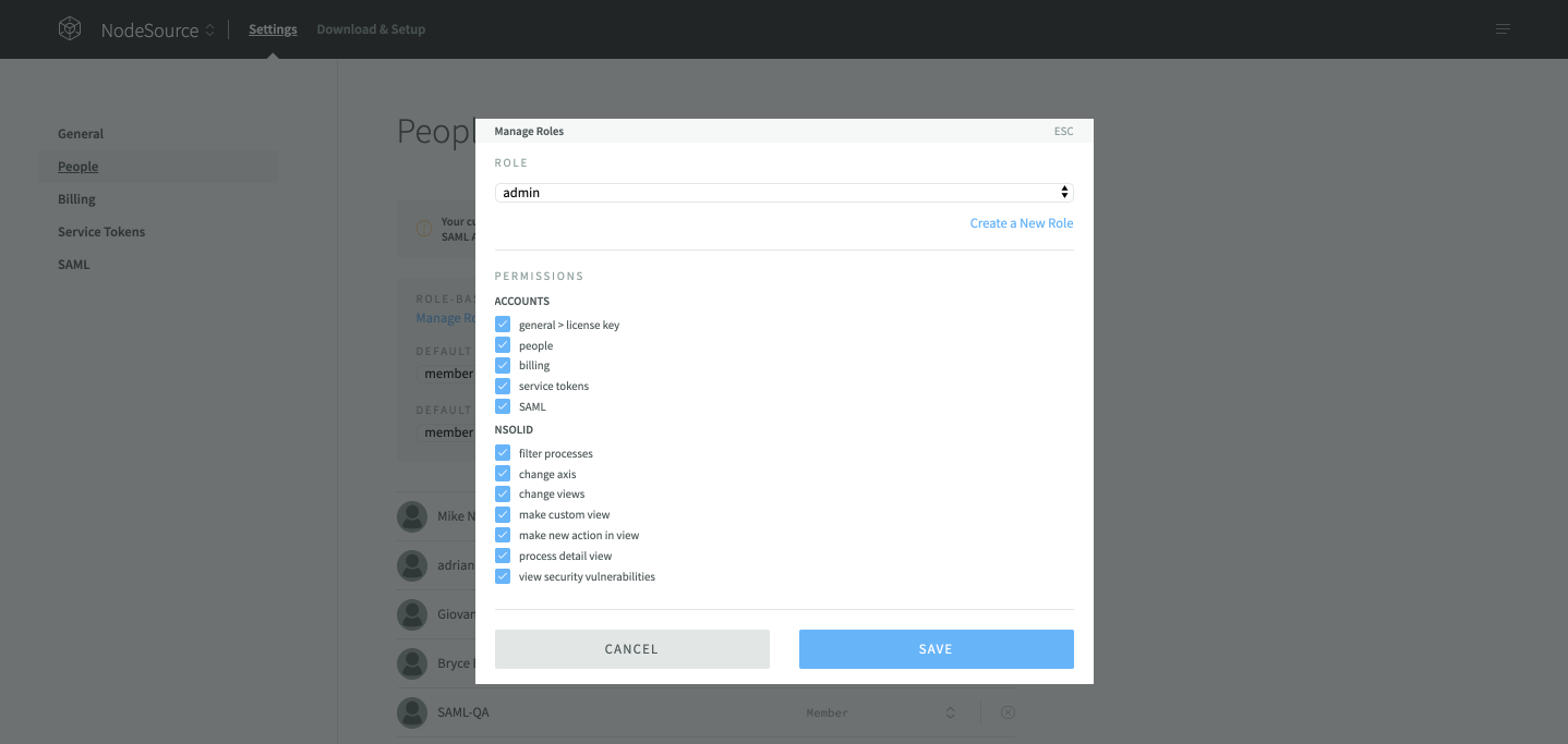 Role Based Access Control Dialog