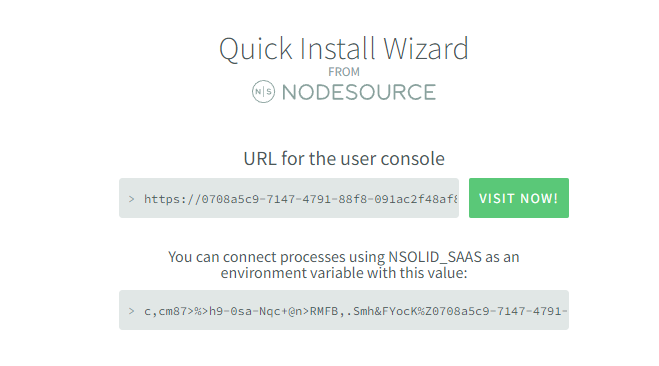 N|Solid Accounts page showing the NSOLID_SAAS connection string