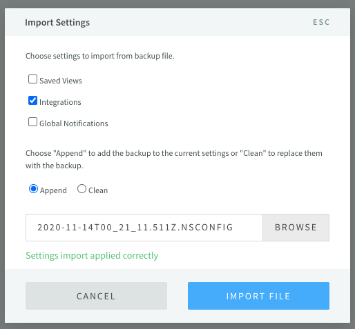 &quot;Import Settings Success&quot;