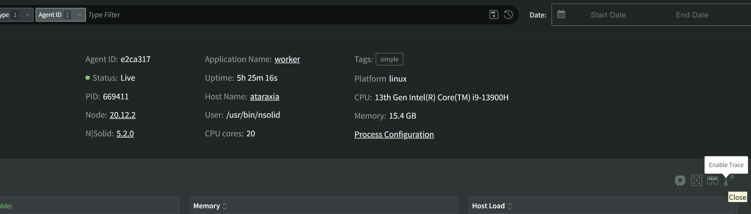 List view with mouse over the Tracing button