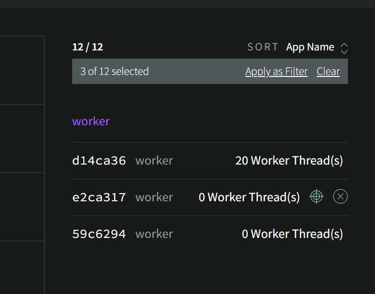 Scatterplot list with appname selected