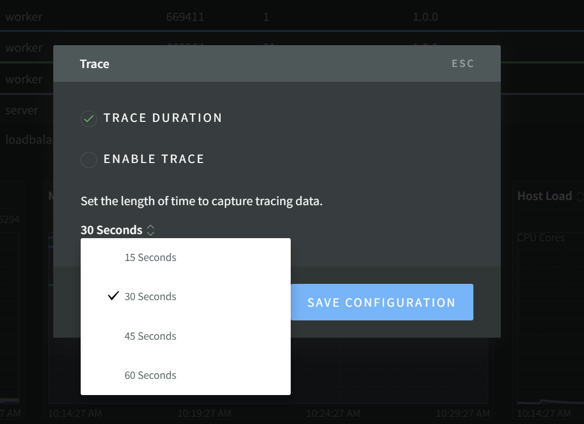 Tracing Modal with duration