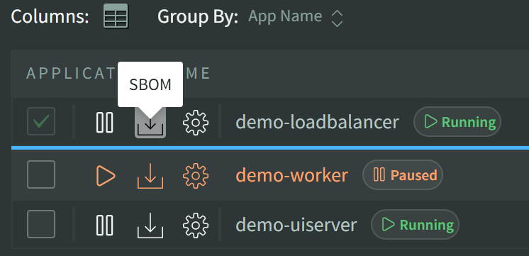 List / Dashboard SBOM
